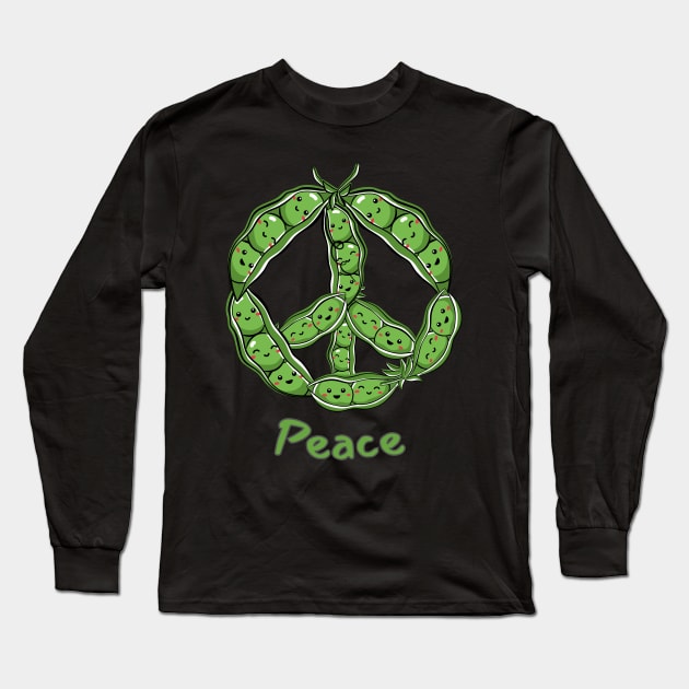 Green PEAS in a Pod (Peace) Symbol Long Sleeve T-Shirt by SevenBearsDesigns